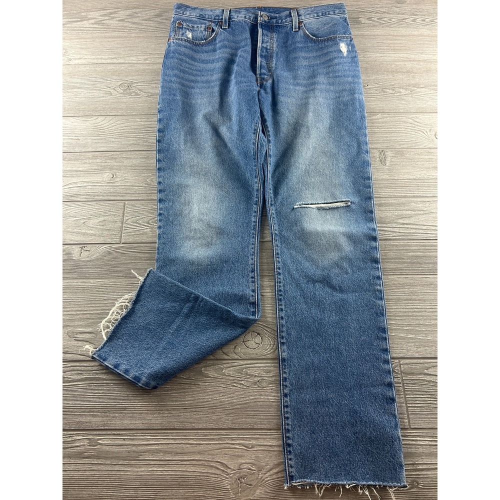 Levis Premium 501 Jeans Womens Size 34X32 Blue Denim High Rise Skinny Distressed